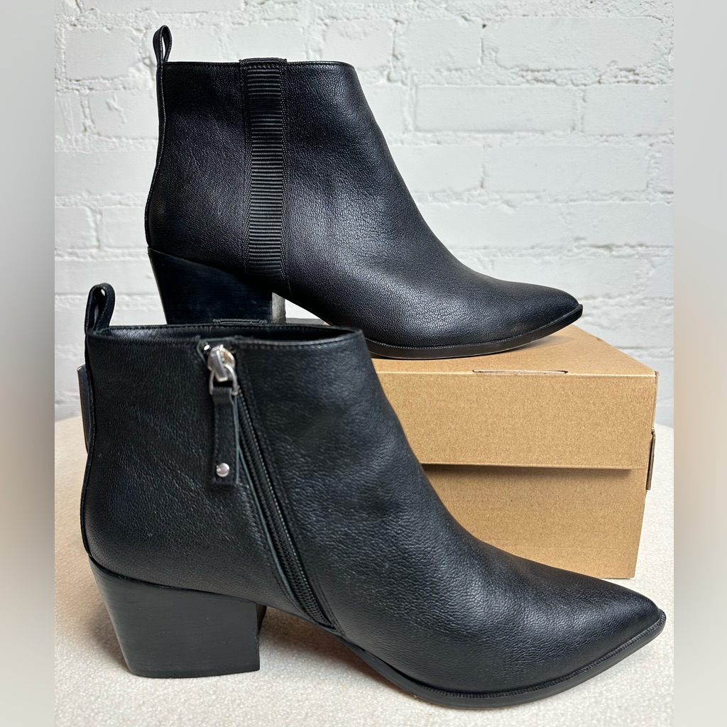 Paola | Boots | Linea Black Leather Western Pointed Toe Zipper Ankle Boots 8.5